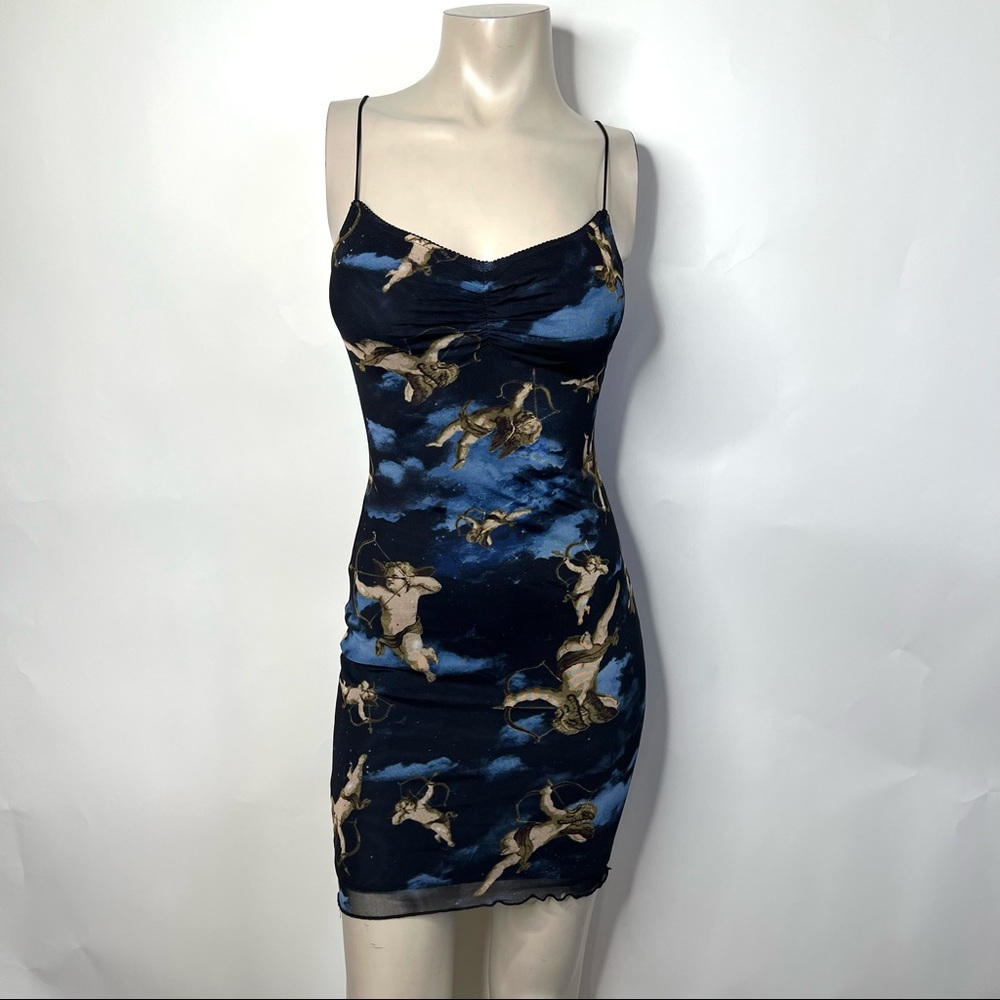 SOLD/Y2k Angel Print Navy Mesh Cami Bodycon Dress - Picture 2 of 14